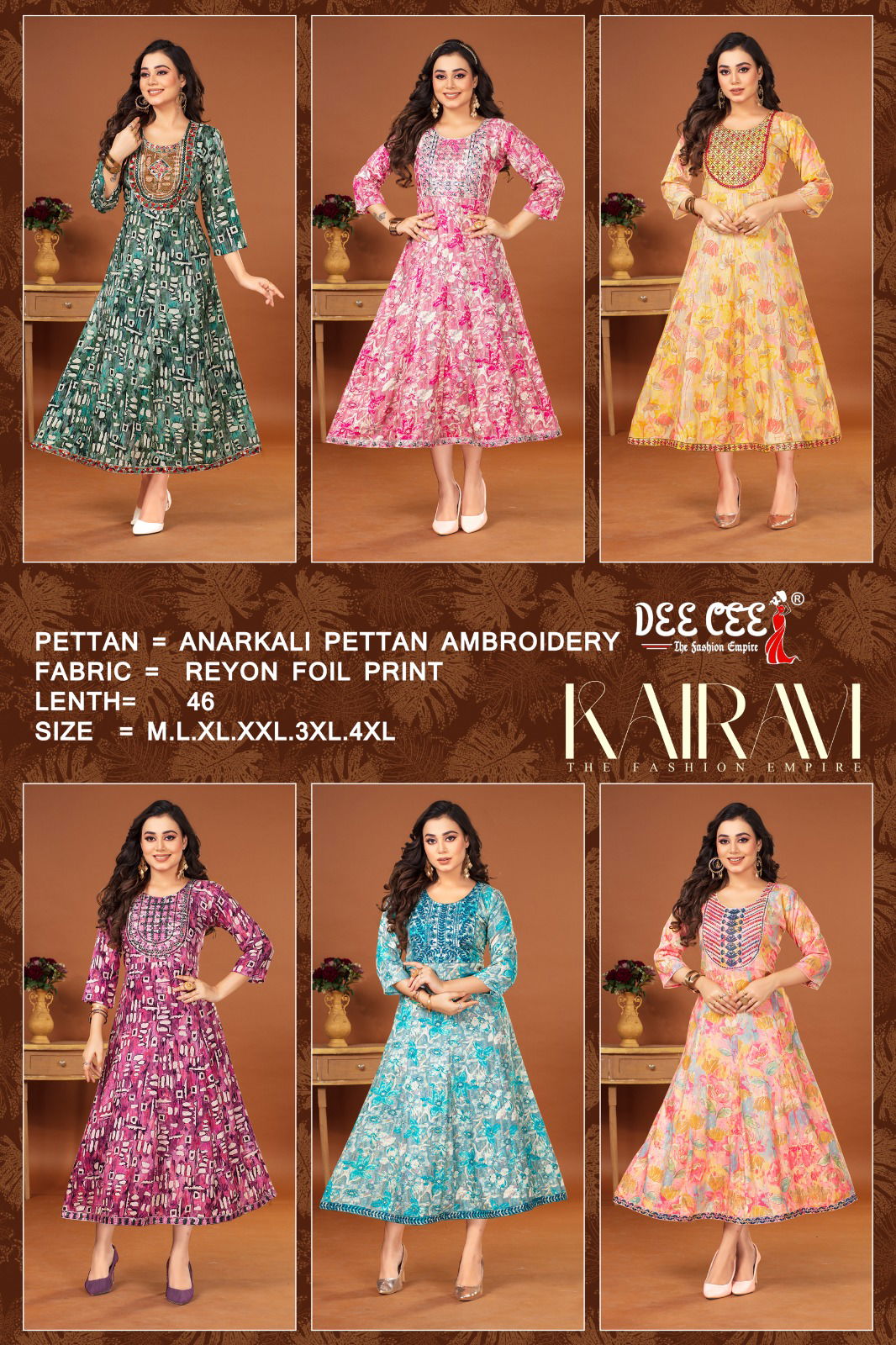 Kairavi By Dee Cee Rayon Foil Printed Anarkali Kurtis Wholesale Clothing Suppliers In India